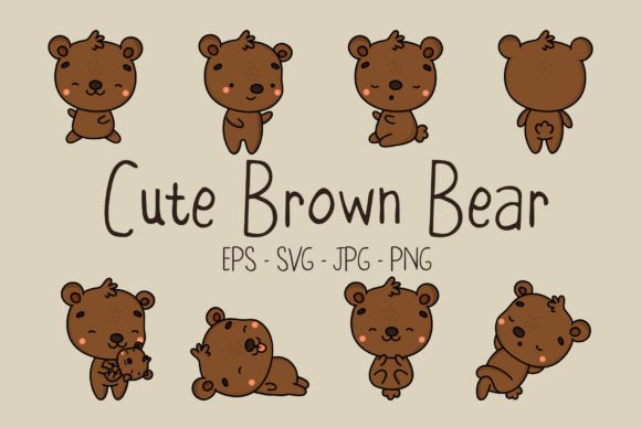 Adorable Brown Bear Illustrations for Creative Projects