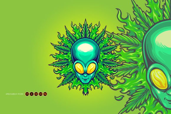 Alien Head with Weed Leaf: A Bold Design Asset