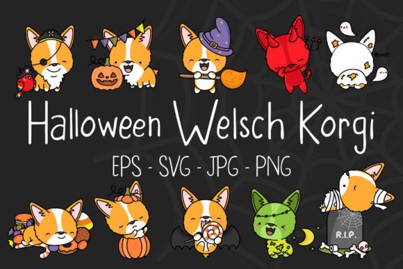 Halloween Corgi Dog Cute Illustrations: Spooky Kawaii Charm