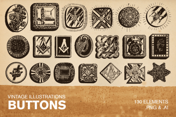 Timeless Design: 130 Vintage Illustrations of Buttons