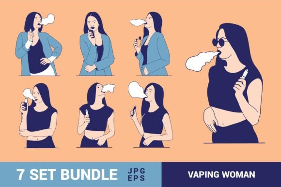 Vaping Woman Illustrations Bundle: Modern Digital Art