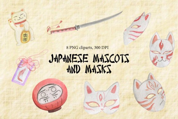 Watercolor Illustrations Japan Mask: A Creative Asset for Designers